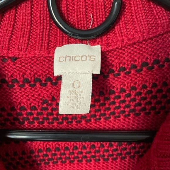 Chico's Red and Black One Button Chunky Wool Blend Cardigan Size 0 (Small) - Picture 2 of 8